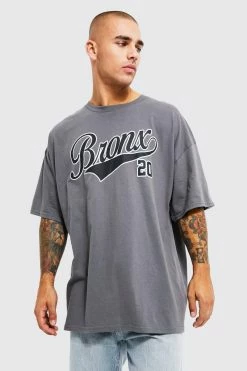 Promo ✨ Oversized Bronx Print T-shirt Charcoal 👏