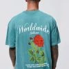 Promo 💯 Oversized Overdye Worldwide Floral Graphic T-shirt Dark Green ⭐ -boohooMAN Shop unnamed file 11