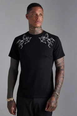 Outlet 😉 Slim Fit Cherub Line Graphic T-shirt Black 🤩