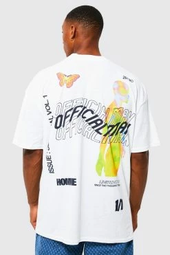 Budget 🌟 Oversized Extended Neck Heat Graphic T-shirt White ⌛