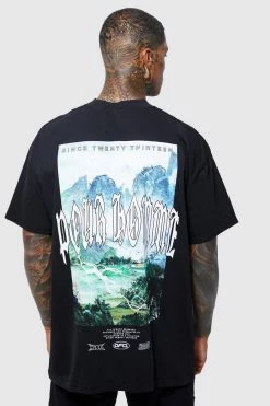 Deals ⌛ Oversized Scenic Graphic T-shirt Black 🧨