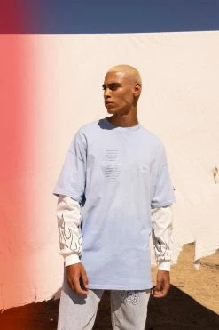 Outlet 🥰 Oversized Ombre Faux Layer Graphic T-shirt Blue 🌟