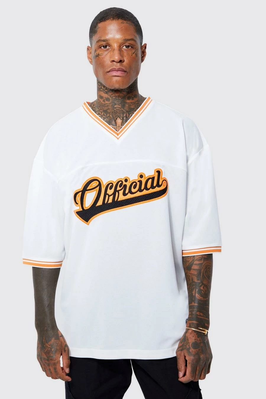 Buy β€οΈ Oversized V Neck Varsity Mesh T-shirt White π€© 3 Buy β€οΈ Oversized V Neck Varsity Mesh T-shirt White π€©