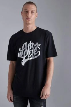 Hot Sale 🔔 Oversized Foil Varsity Print T-shirt Black 🔔