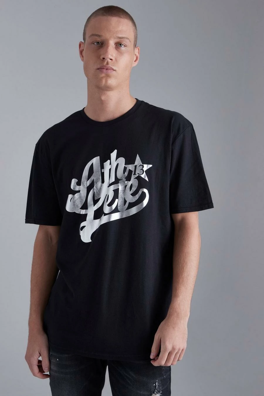 Hot Sale π Oversized Foil Varsity Print T-shirt Black π 3 Hot Sale π Oversized Foil Varsity Print T-shirt Black π