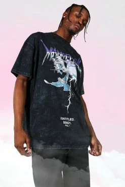 Promo ⭐ Oversized Tour Print Acid Wash T-shirt Charcoal 👍