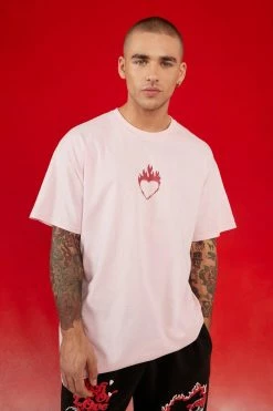 Cheapest 👍 Oversized Barbed Heart Graphic T-shirt Pink 🥰