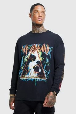 Promo 👏 Oversized Def Leppard Long Sleeve T-shirt Black 🔥