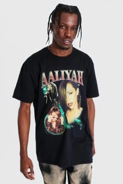 Best Sale 🔔 Oversized Aaliyah Homage License T-shirt Black 🎁