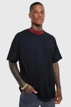 Best Pirce 🎉 Oversized Gothic Man Rib Neck T-shirt Black ❤️