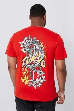 Outlet 🛒 Plus Dragon Back Print T-shirt Red 🥰