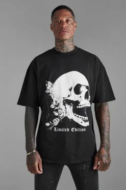 New ❤️ Oversized Extended Neckline Graphic T-shirt Black 👍