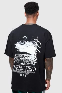 Flash Sale 🛒 Oversized Extended Neckline Graphic T-shirt Black 😍