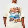 Brand new ⭐ Oversized Extended Neck Car Graphic T-shirt Sand 🥰 -boohooMAN Shop unnamed file 19