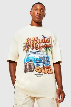 Brand new ⭐ Oversized Extended Neck Car Graphic T-shirt Sand 🥰
