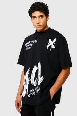 Promo 🤩 Oversized Extended Neck Graffiti T-shirt Black 👏