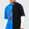 Deals ✨ Oversized Extended Neck Spliced Print T-shirt Cobalt ✨ -boohooMAN Shop unnamed file 201