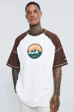 Coupon ✨ Oversized Applique Contrast Stitch T-shirt Ecru 🔔