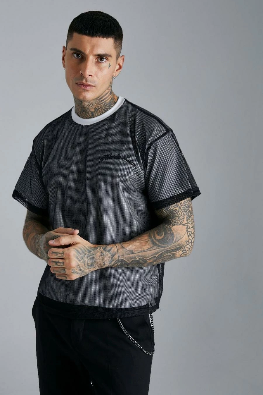 Budget 👍 Boxy Oversized Mesh Layered Graphic T-shirt White 🎉 3 Budget 👍 Boxy Oversized Mesh Layered Graphic T-shirt White 🎉