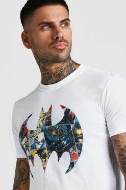 Cheapest 🛒 Infill Batman Logo Print License T-Shirt White 🎁