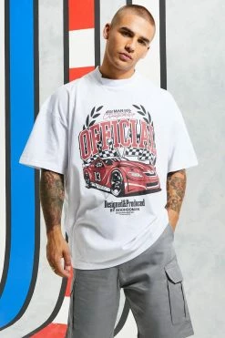 Best deal 😀 Oversized Extended Neck Moto Graphic T-shirt White 👍