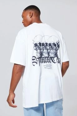 Outlet 👍 Oversized Skull Print T-shirt White 😉
