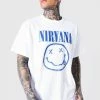 Flash Sale ❤️ Oversized Nirvana Face License T-shirt White 🎁 -boohooMAN Shop unnamed file 22