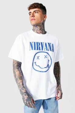 Flash Sale ❤️ Oversized Nirvana Face License T-shirt White 🎁