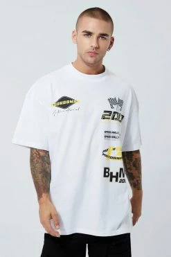 Promo 🎁 Oversized Extended Neck Bhm Moto Print T-shirt White 😍