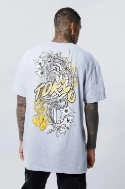 Best Sale 🎁 Oversized Dragon Graphic T-shirt Grey Marl 🔔