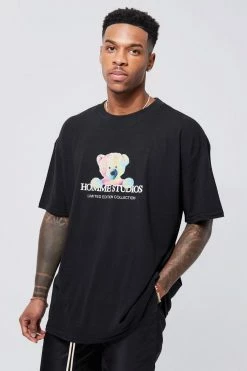 Coupon ⌛ Oversized Heat Teddy Graphic T-shirt Black 👏