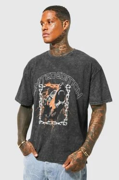 Best Pirce 💯 Oversized Acid Wash 🐕 Dog Graphic T-shirt Charcoal 💯