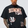 Best Pirce 💯 Oversized Homme Varsity Multi Print T-shirt Black 💯