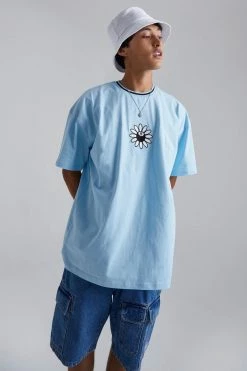 Best Pirce 🌟 Oversized Flower Sports Rib T-shirt Light Blue 👍