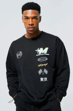 Best Pirce 😍 Oversized M Star Moto Print Sweat Black 🤩