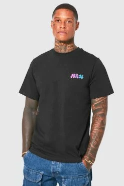 Flash Sale ✨ Man Gradient Patch Graphic T 👕 Shirt Black ✨