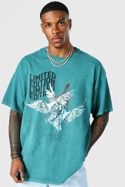 Cheap ⌛ Oversized Overdyed Dove Graphic T-Shirt Green 😉