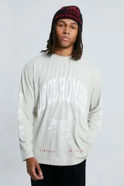 Brand new ⌛ Oversized Contrast Print Long Sleeve T-shirt Light Grey 😍