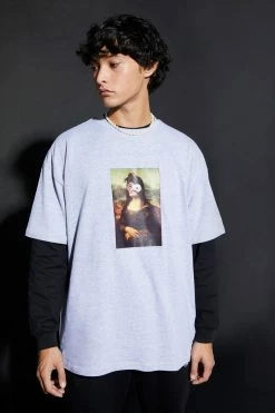 Best Pirce 😉 Oversized Mona Lisa Step Hem T-shirt Grey Marl 🧨