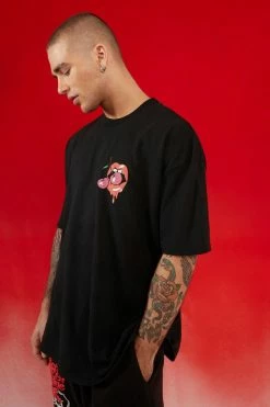 Best reviews of 💯 Oversized Extended Neck Cherry Print T-shirt Black 🔔