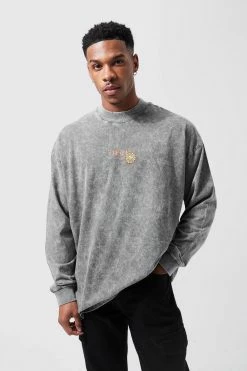 Top 10 🔥 Oversized Long Sleeve Skate Graphic T-shirt Charcoal 🎁