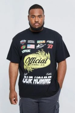 Hot Sale ⭐ Plus Official Badge Moto Graphic T-shirt Black 👍