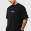Coupon 🧨 Oversized Extended Neck Floral Print T-shirt Black 🌟 -boohooMAN Shop unnamed file 286
