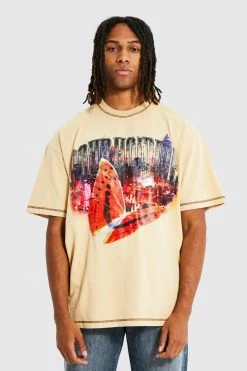 Best Pirce 🧨 Oversized Contrast Stitch Graphic T-shirt Sand 🧨