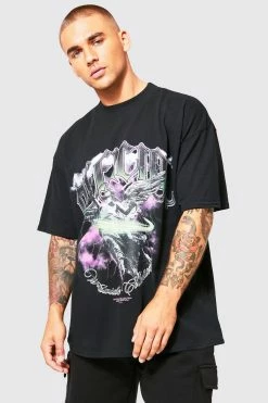 Buy 💯 Oversized Extended Neck Graphic T-shirt Black 🛒