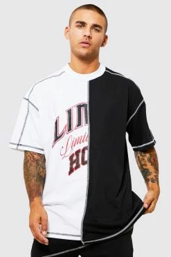 Flash Sale ⌛ Oversized Extended Neck Spliced Print T-shirt Black 💯