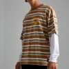 Flash Sale 😍 Oversized Slogan Faux Layer Stripe T-shirt Brown 🔥 -boohooMAN Shop unnamed file 295