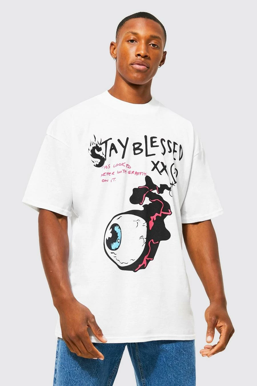 Deals ๐ Stay Blessed Graphic Extended Neck T-shirt White ๐ 3 Deals ๐ Stay Blessed Graphic Extended Neck T-shirt White ๐