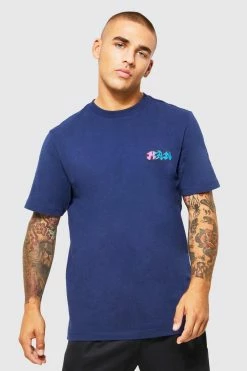 Budget 😍 Man Gradient Patch Graphic T 👚 Shirt Navy ✔️