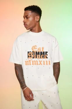 Best reviews of 🧨 Oversized Boxy T-shirt With Studs Ecru 🛒